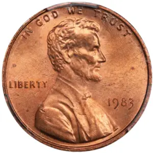 1983 copper cent error variety rare coin photo close up background removed white background